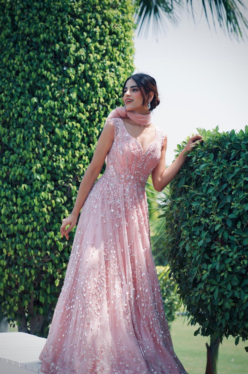Aagman Light Pink Embroidered Gown