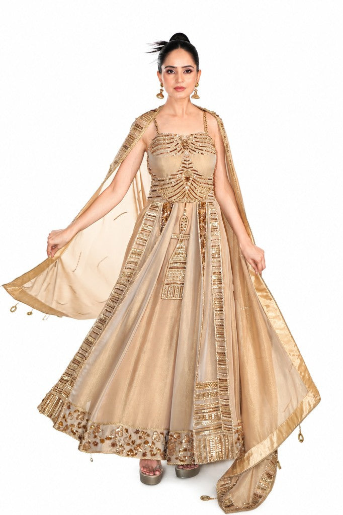 Box Plate Western Anarkali With Pant and Dupatta