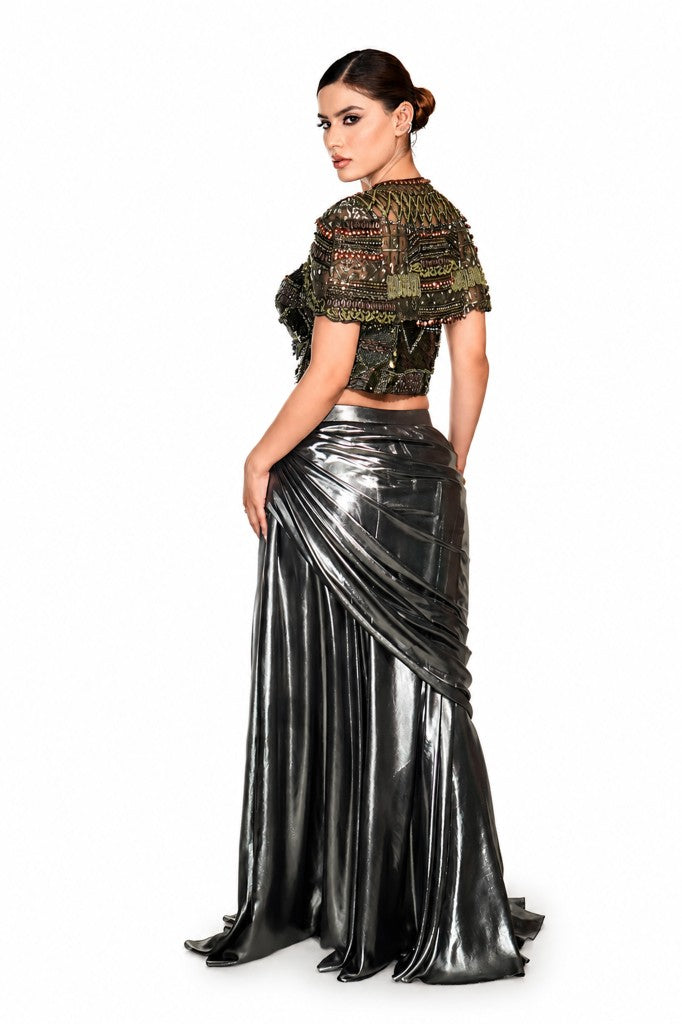 Metallic Drape Skirt Corset and Cape