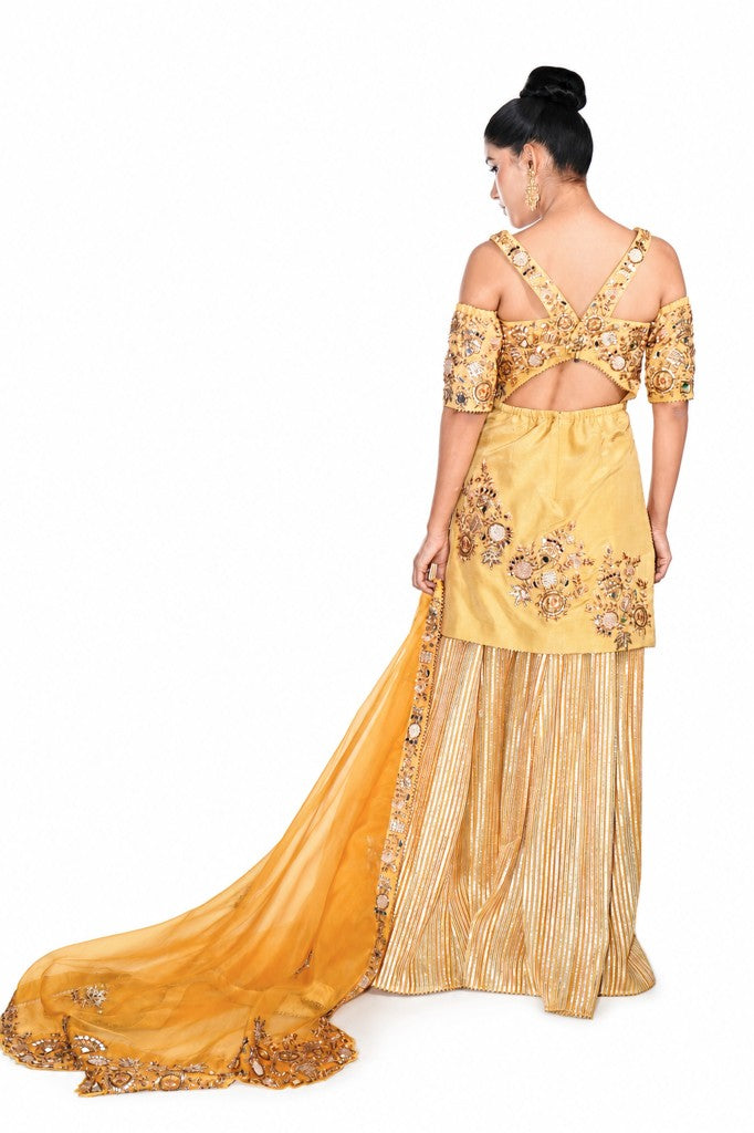 Off Shoulder Short Shirt with Garara and Dupatta
