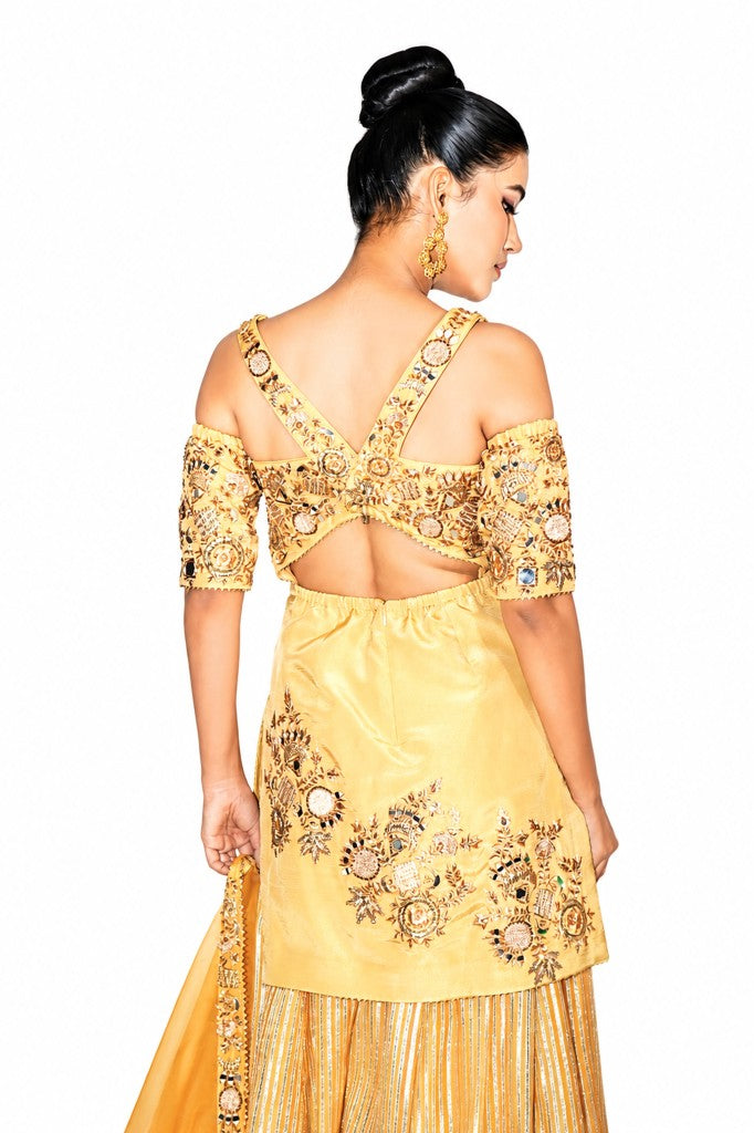 Off Shoulder Short Shirt with Garara and Dupatta