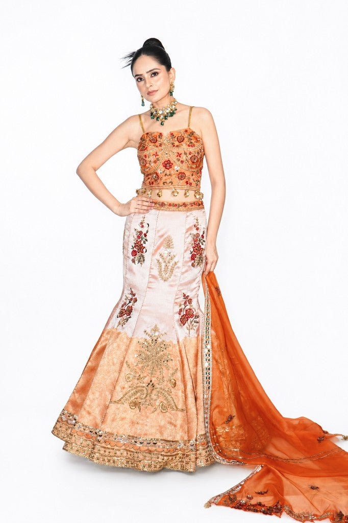 Shaded Brocade Fishcut Lehenga Blouse and Dupatta