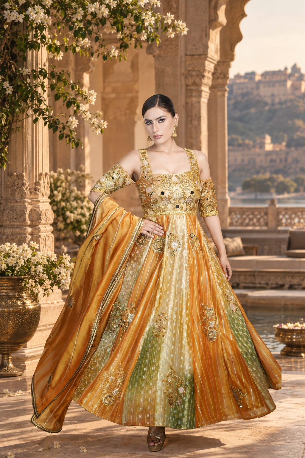 Shaded Tie and Dye Tissue Anarkali Dupatta