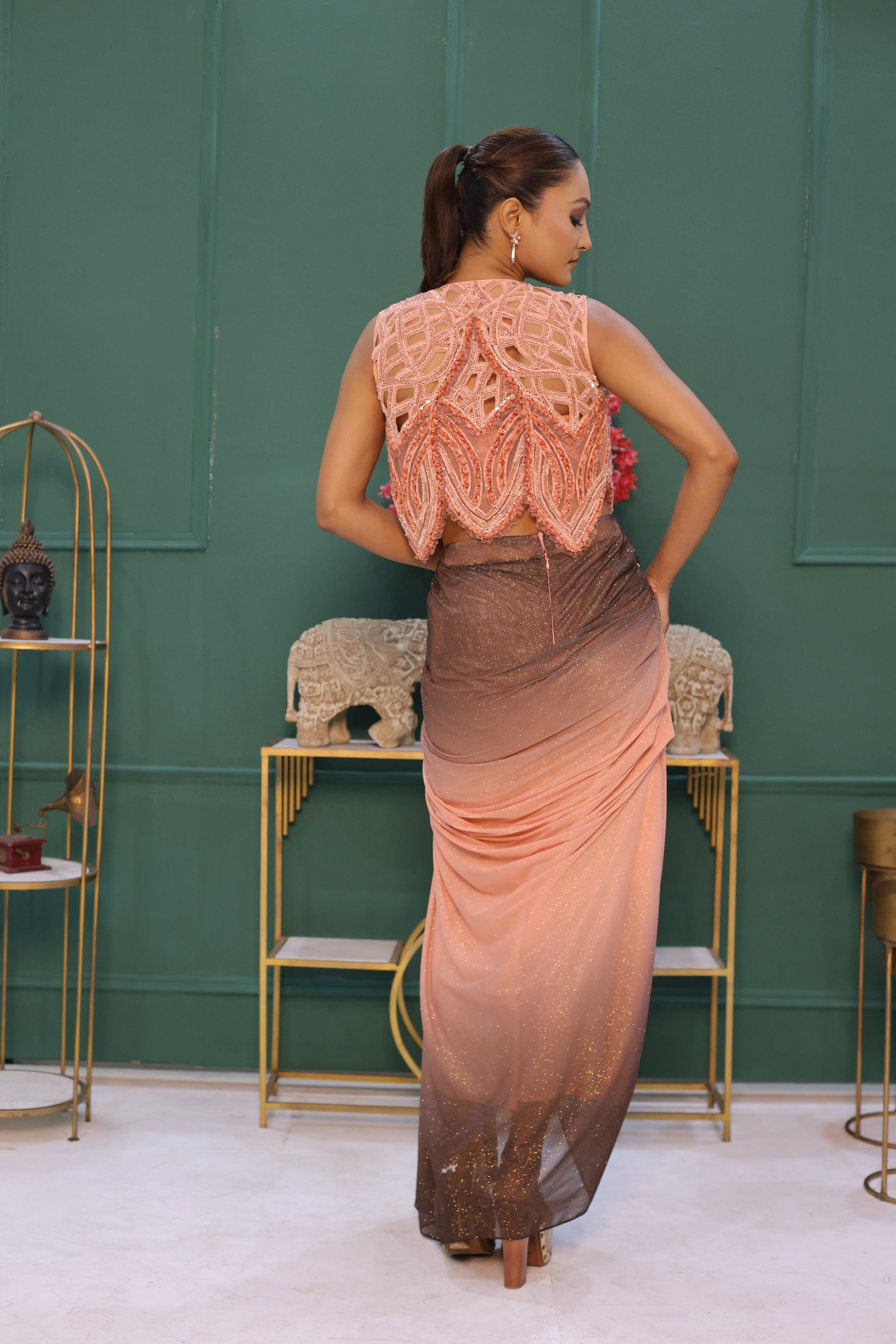 Drape Skirt Cutwork Jacket Blouse