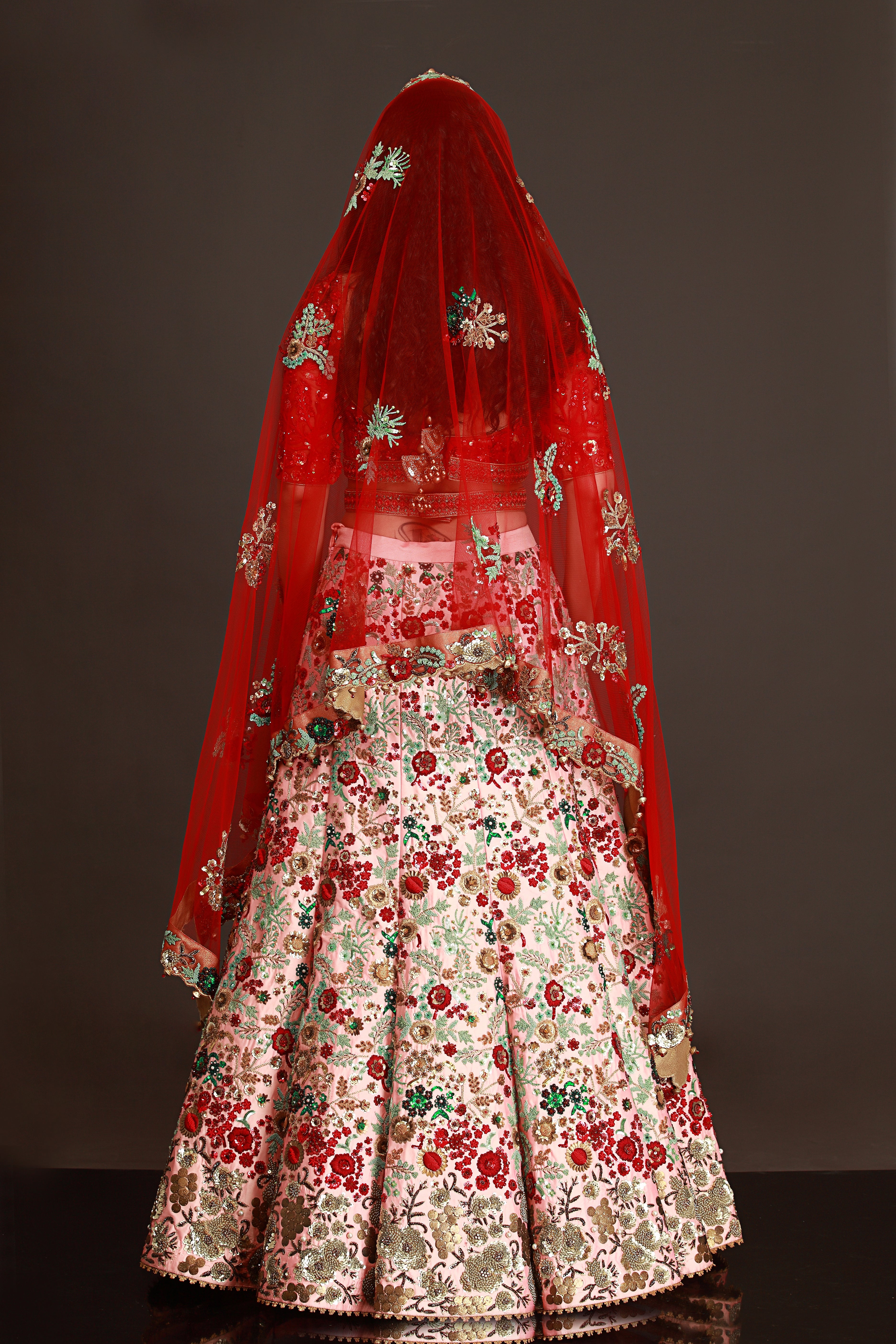 Peach Maroon Bridal Lehenga