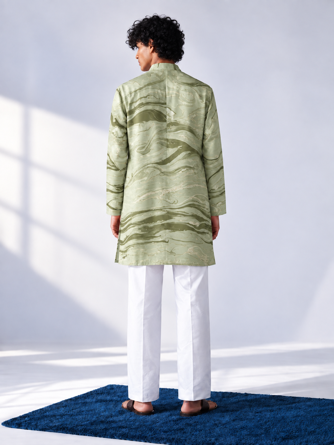 Sage & Olive Hand-Marbled Short Kurta