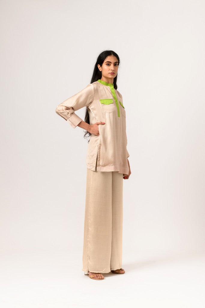 Ecru Green Half Half Blouse