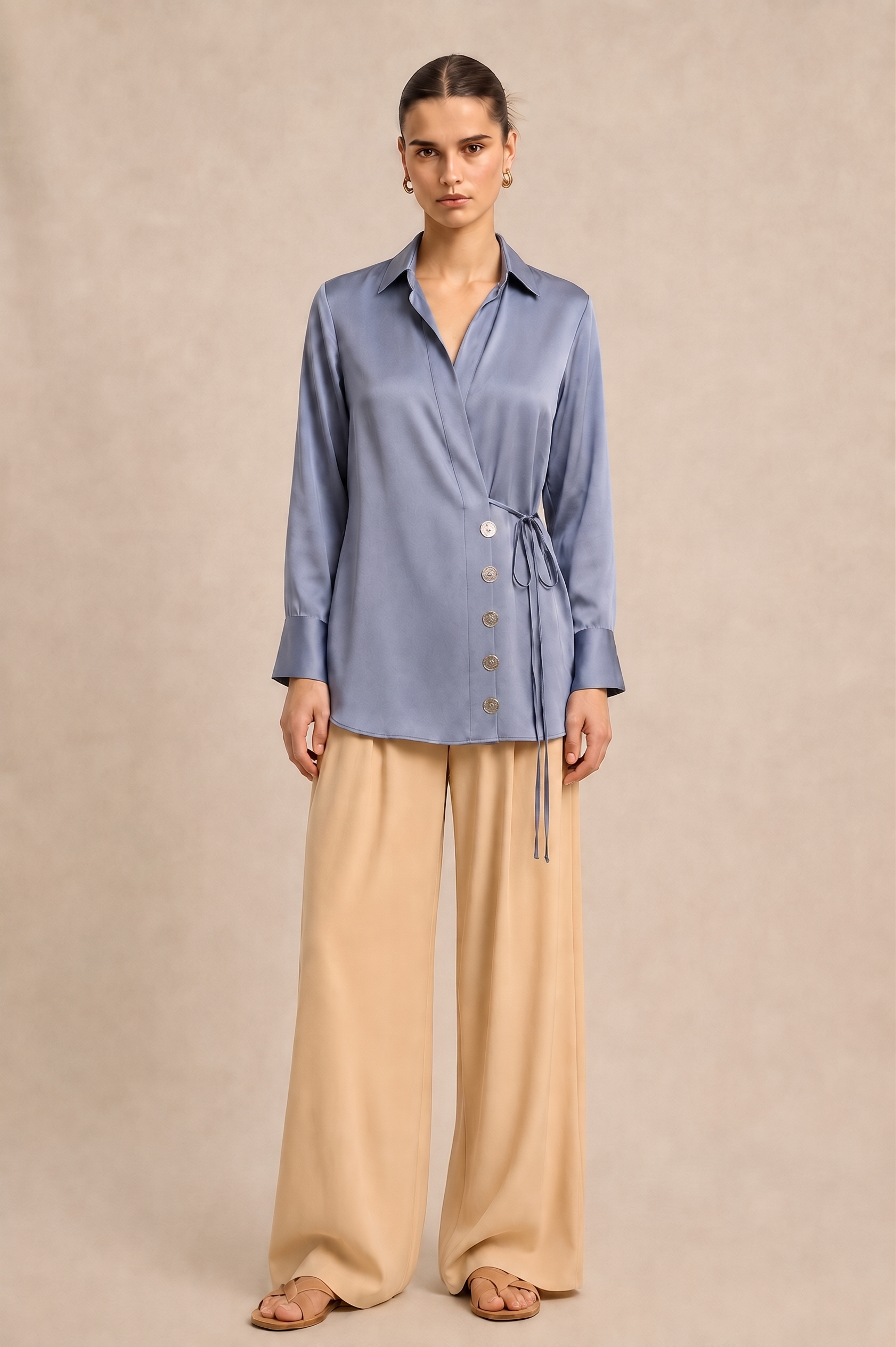 Steel Grey Wrap Blouse