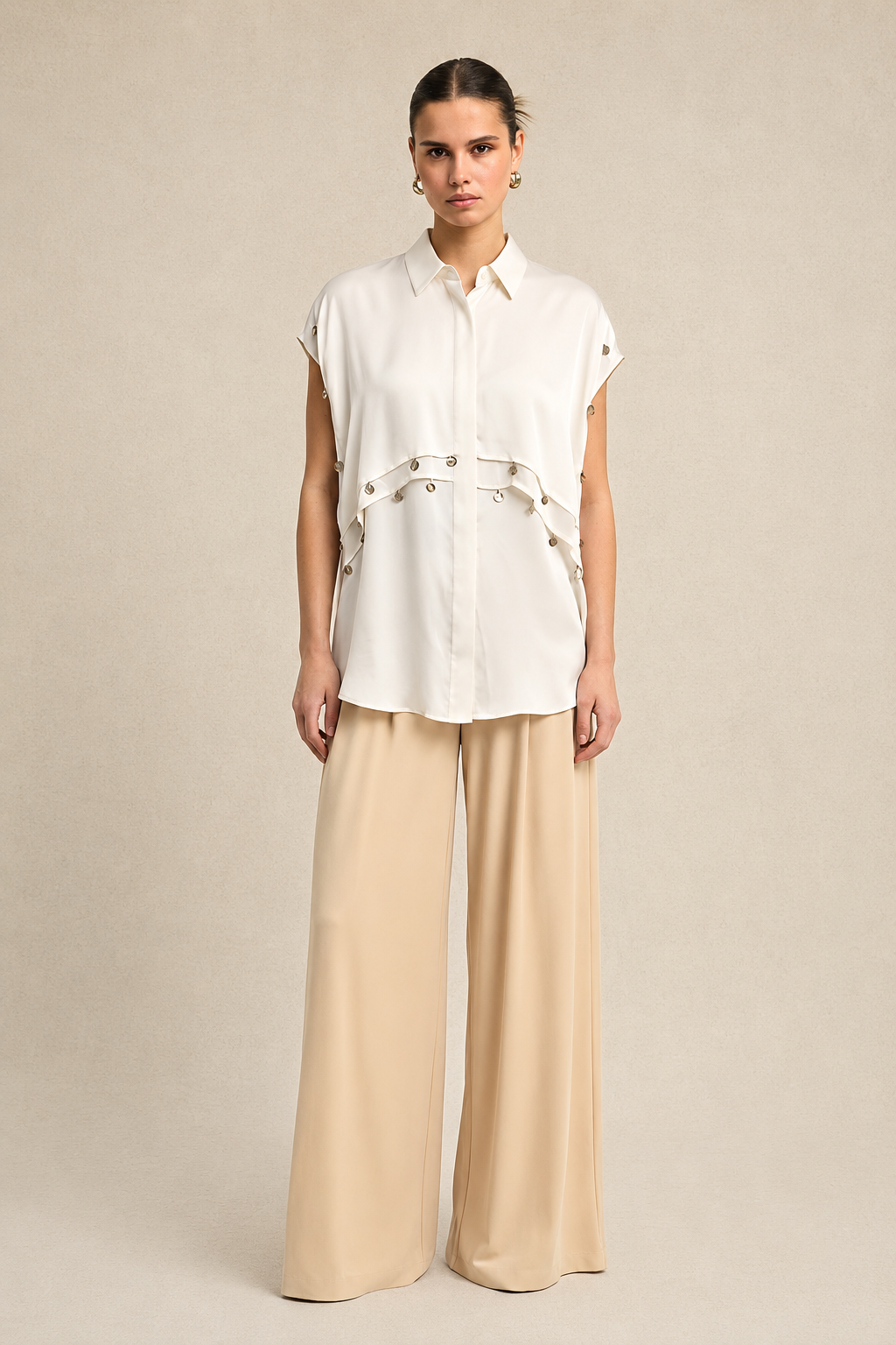 Ivory White Coin Flap Shirt