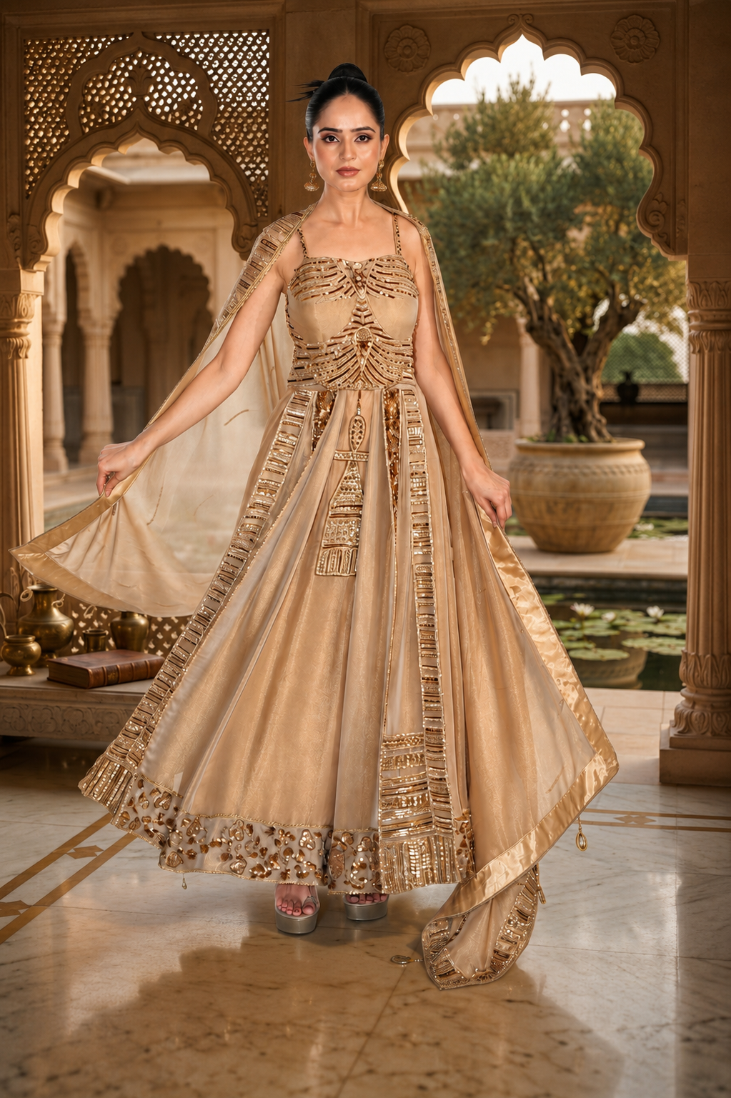 Box Plate Western Anarkali With Pant and Dupatta