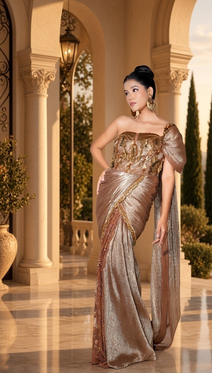 Brown Drape Corset Saree