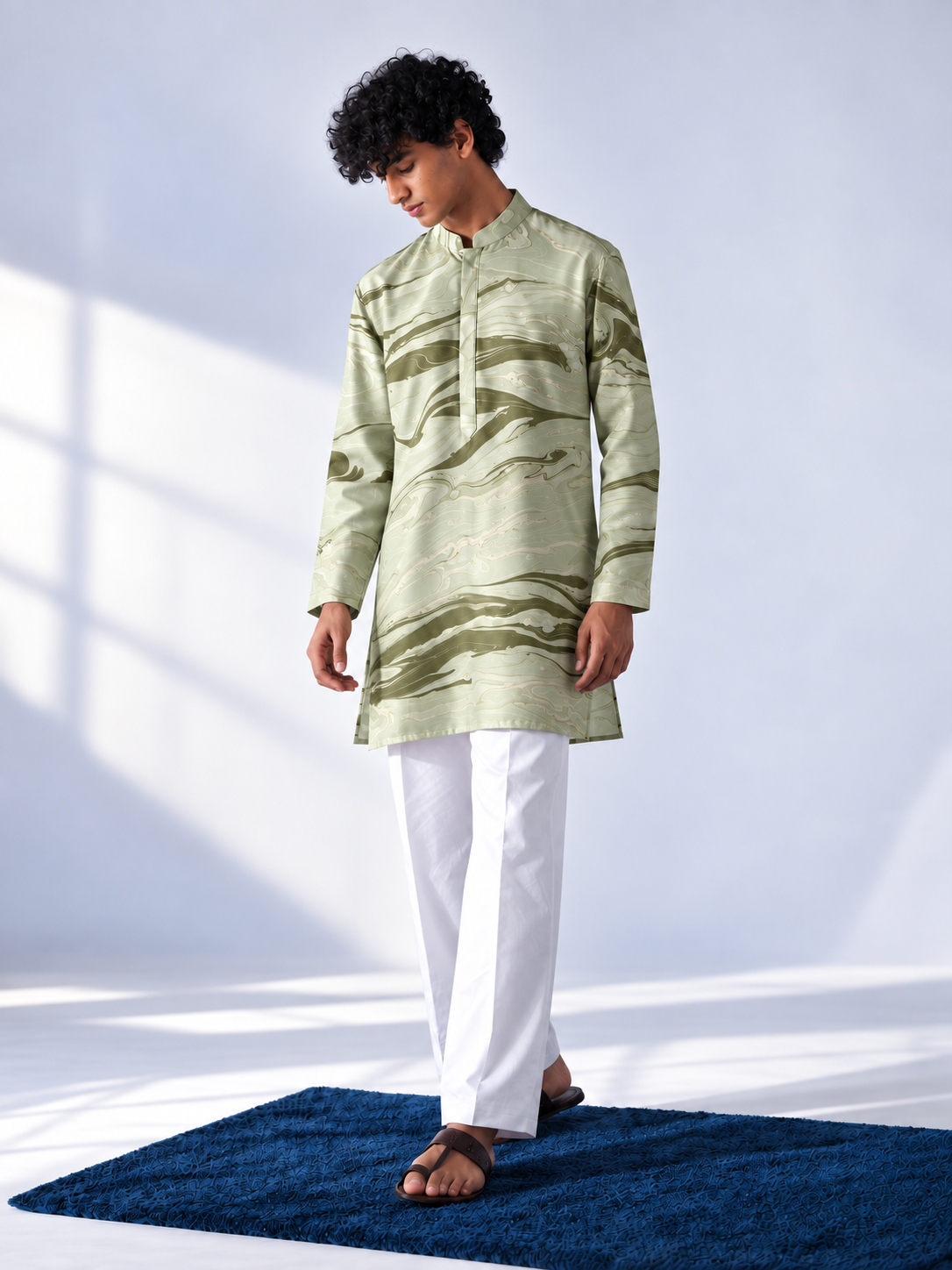 Sage & Olive Hand-Marbled Short Kurta