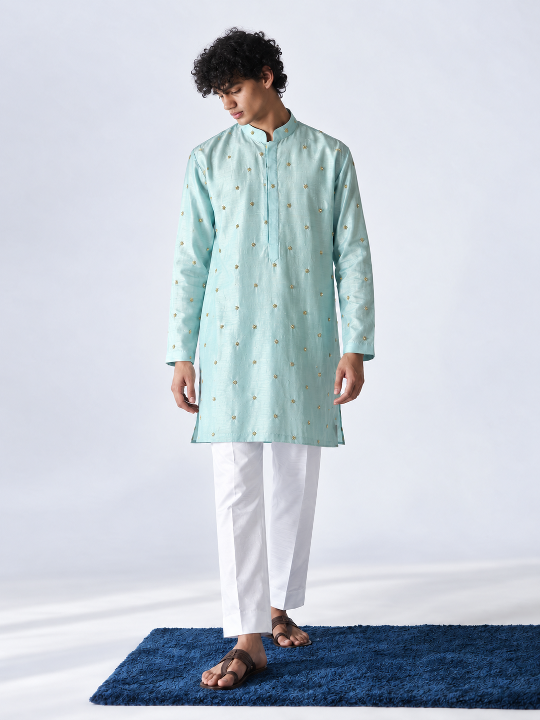 Aqua Marbled Jacket And Kurta Set