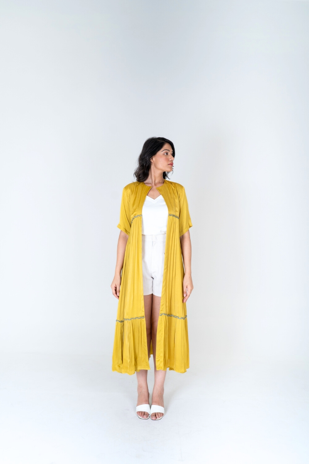 Yellow-Green Braided Gather Long Cape