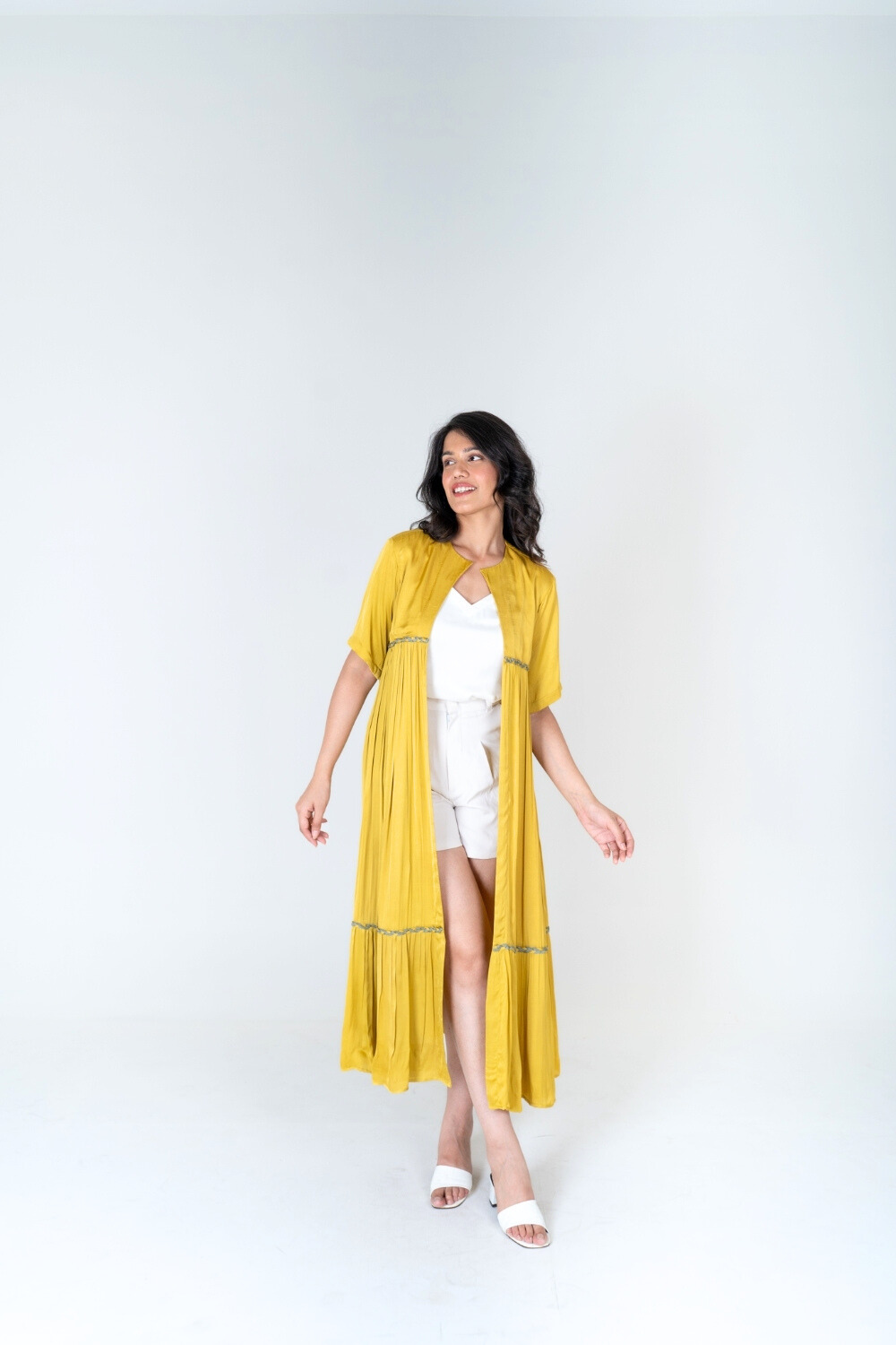 Yellow-Green Braided Gather Long Cape