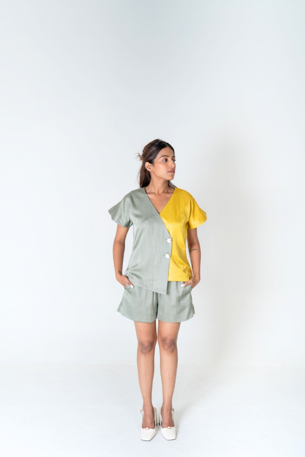 Green-Yellow Short Co-ord Set