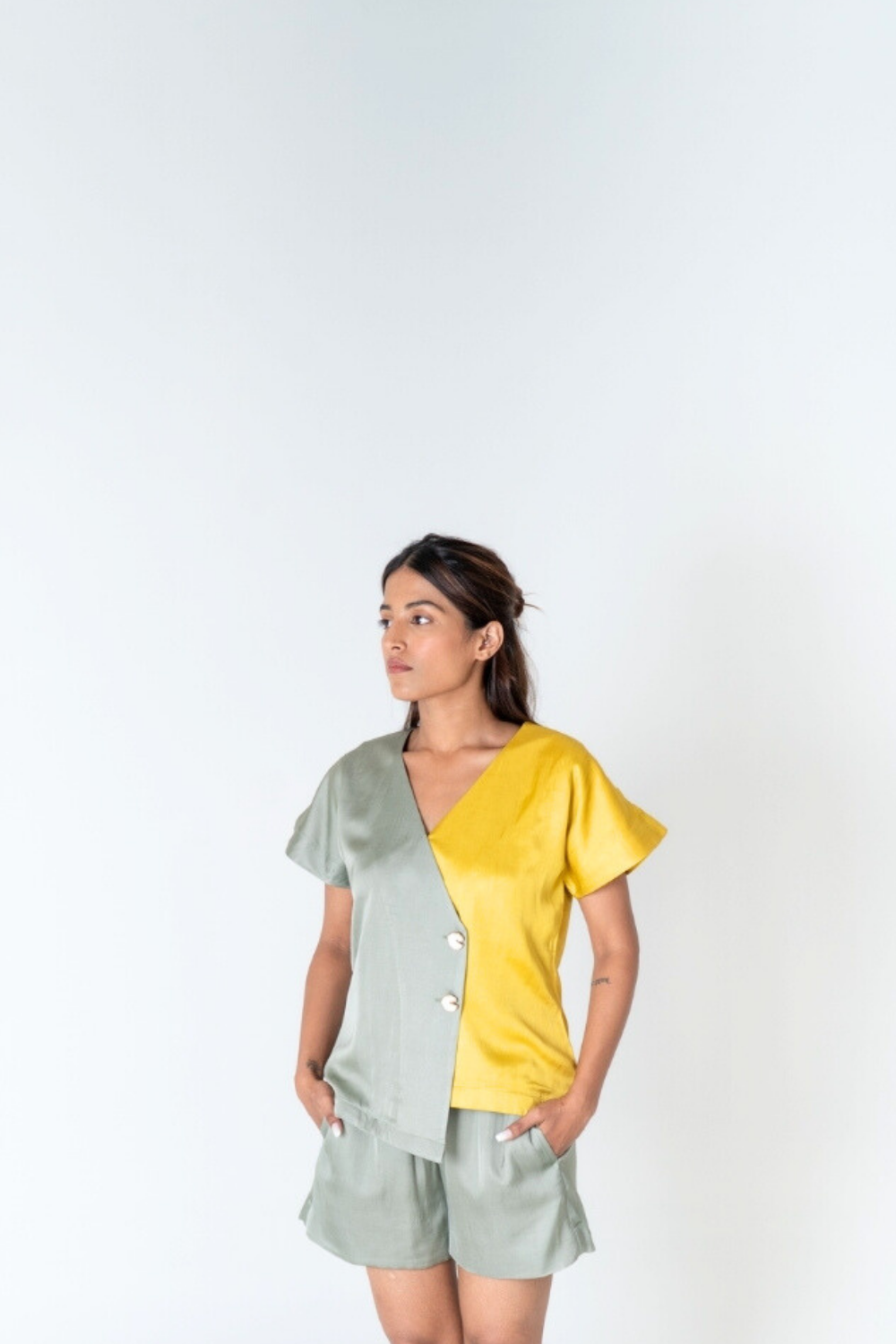 Green-Yellow Short Co-ord Set