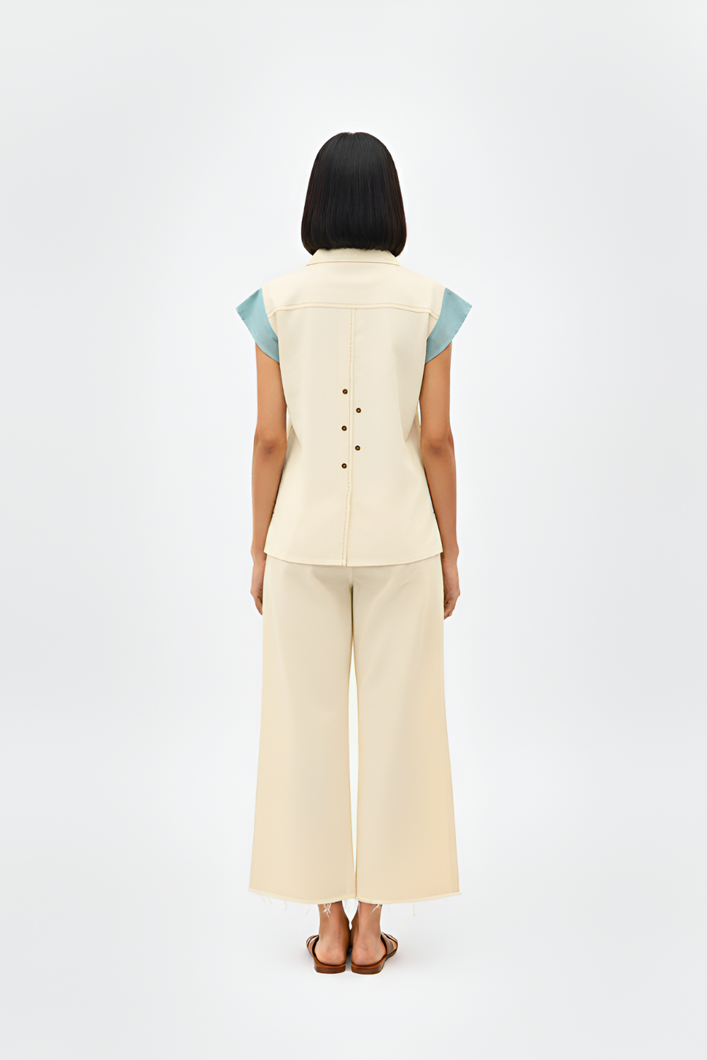 Ivory-Tiffany Blue Colorblock Co-ord Set