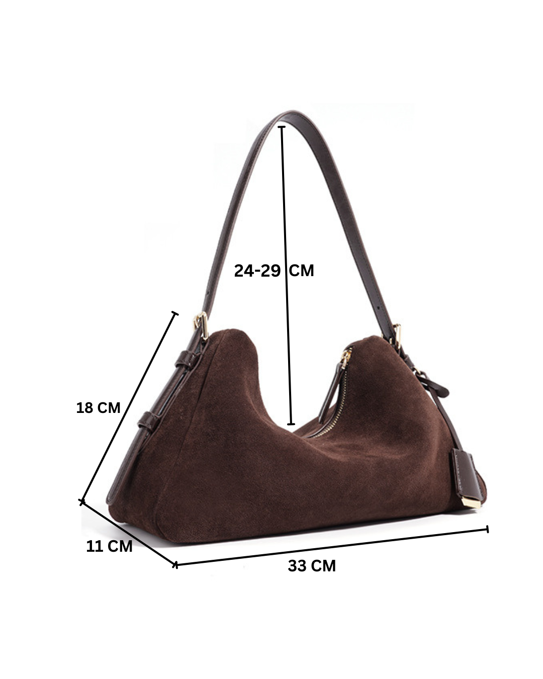 Velena - Ladies suede Leather Baguette Bag, col. Chocolate