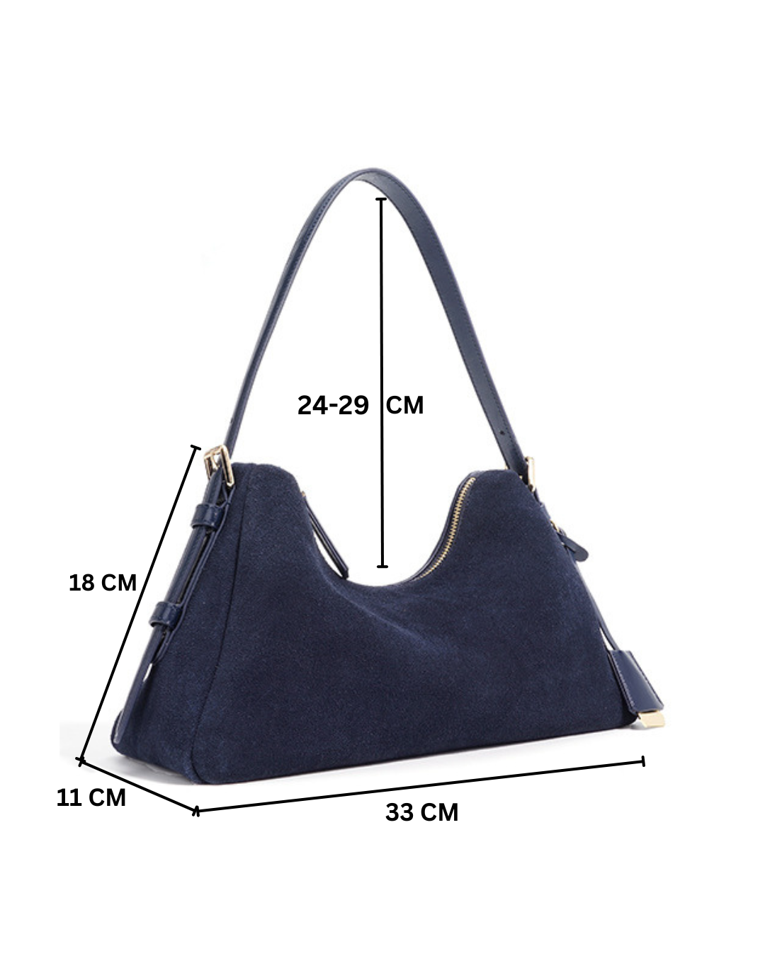 Velena - Ladies suede Leather Baguette Bag, col. Navy