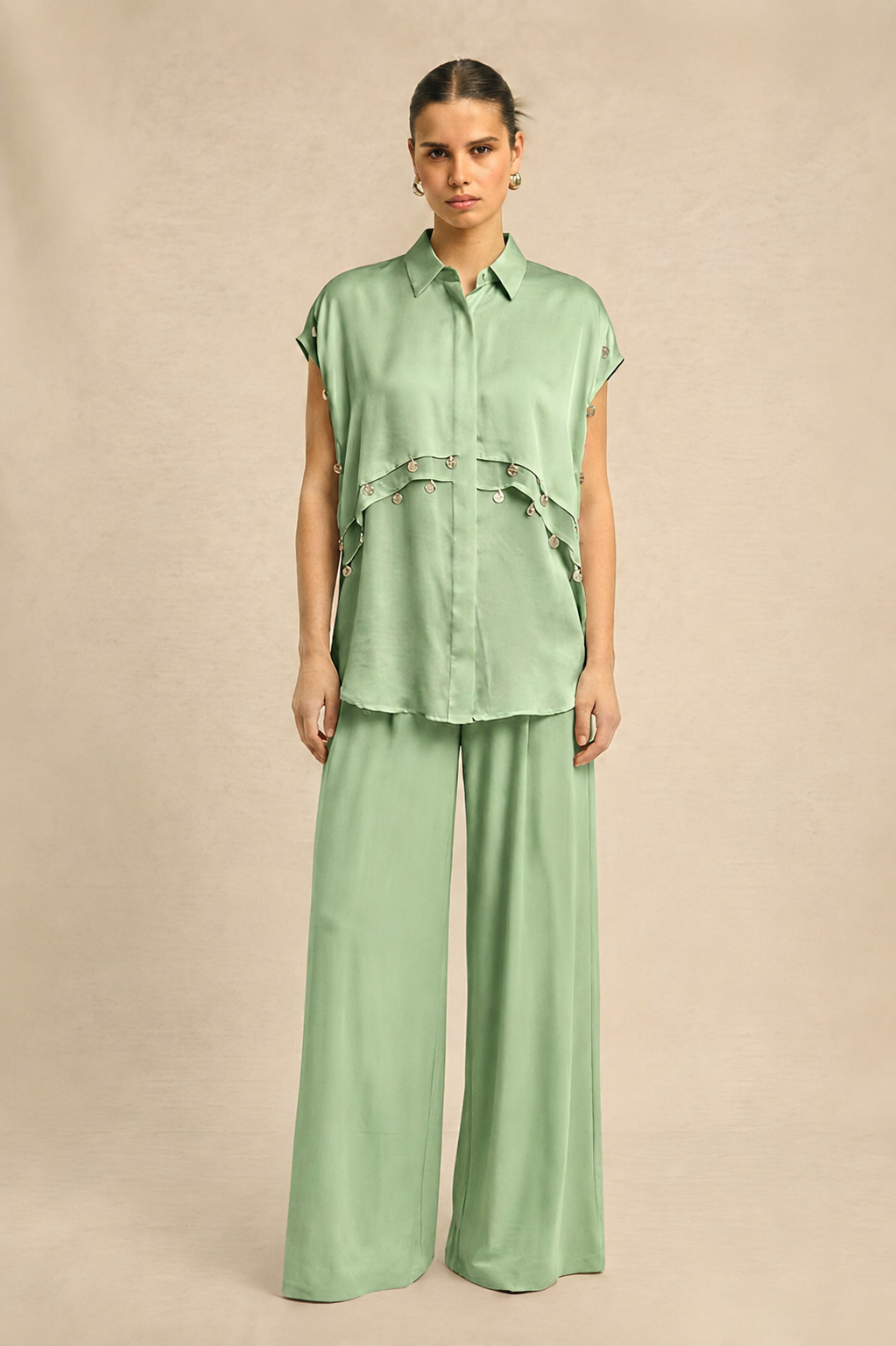 Ash Green Coin Flap Co-ord set