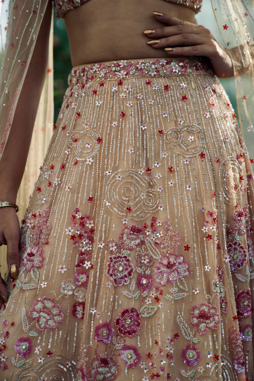 Anubhooti Beige Multicolor Embroidered Lehenga set