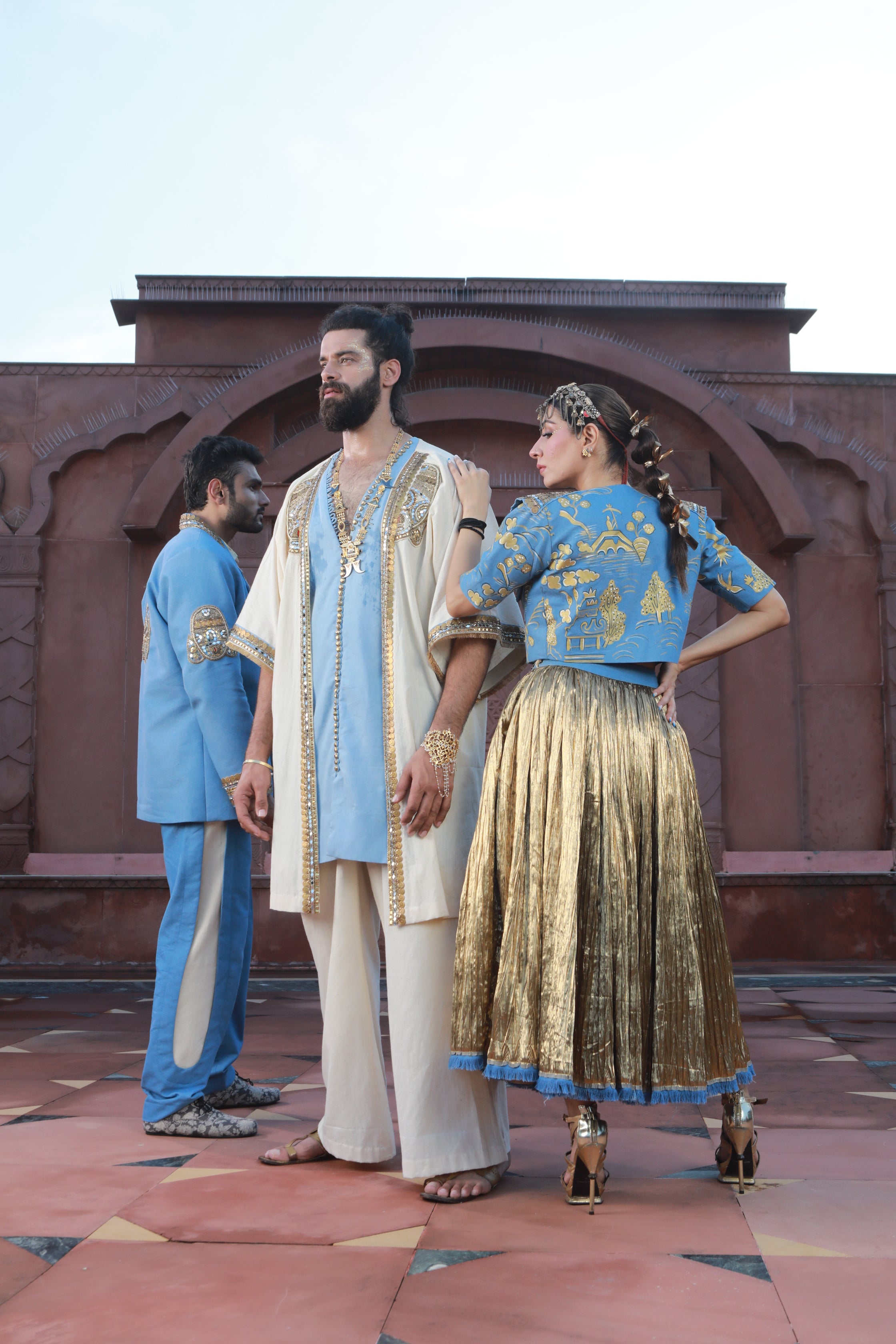 DEVI DRAPE KHADI KIMONO KAFTAAN WITH THIN DENIM AND KHADI PANTS