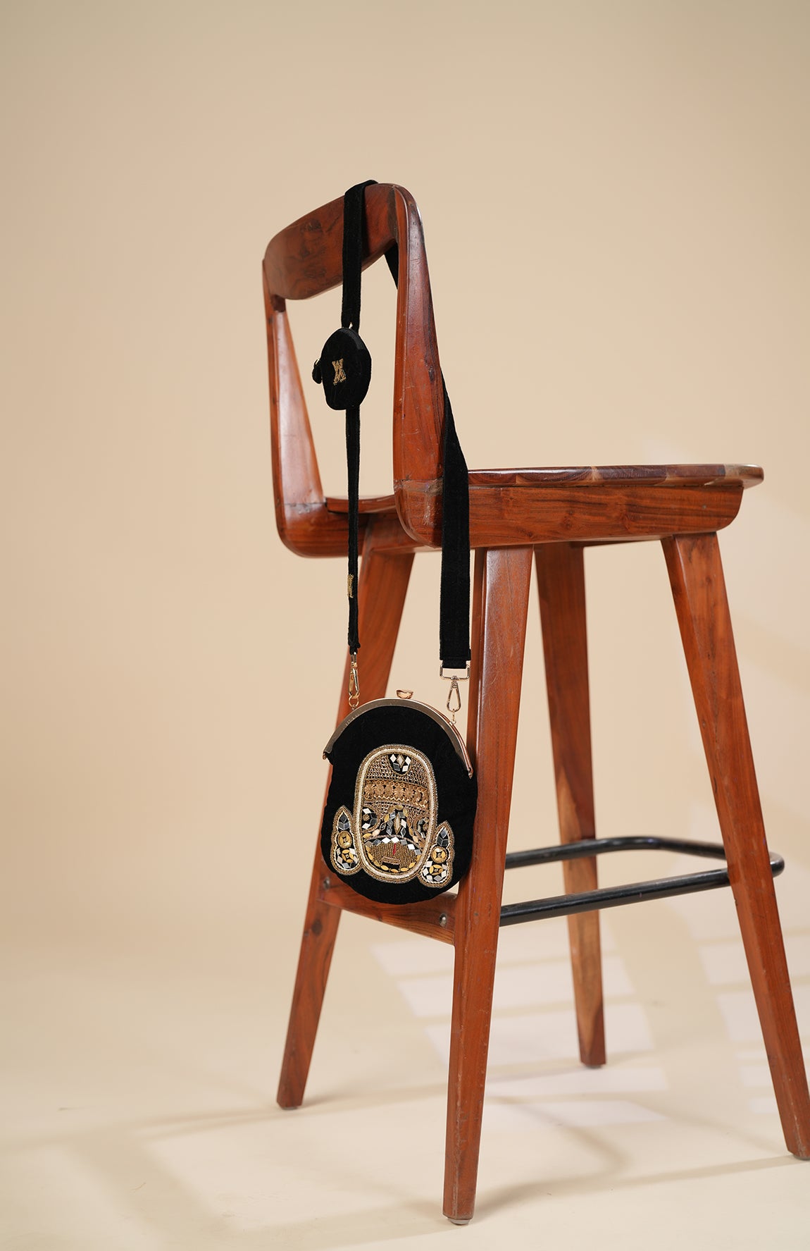 BLACK VELVET DENIM BAG WITH EMBELLISHMENT