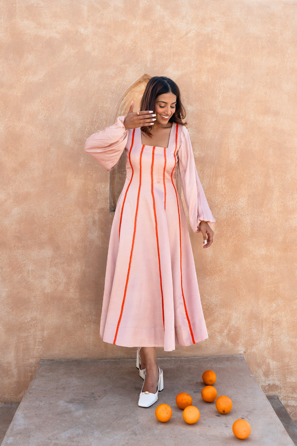 Pink Maxi Dress- Orange Braids