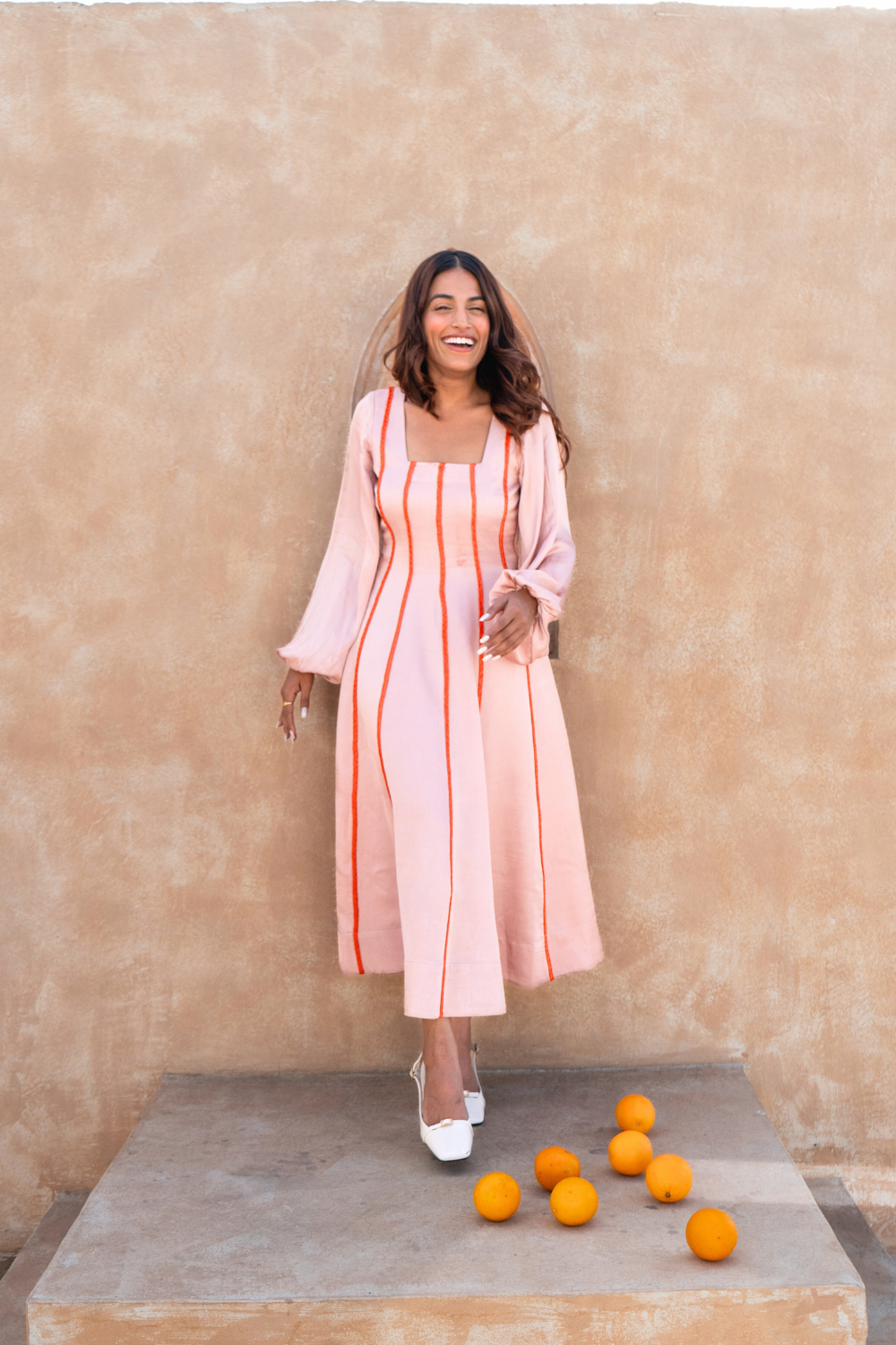 Pink Maxi Dress- Orange Braids