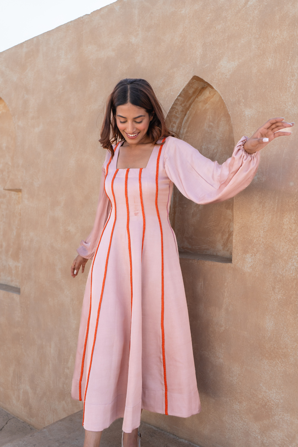 Pink Maxi Dress- Orange Braids