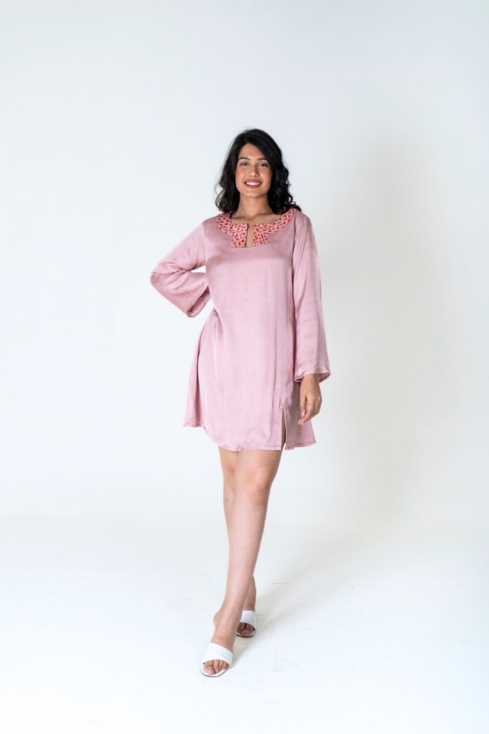 Pink-Orange Braided Collar Short Dress