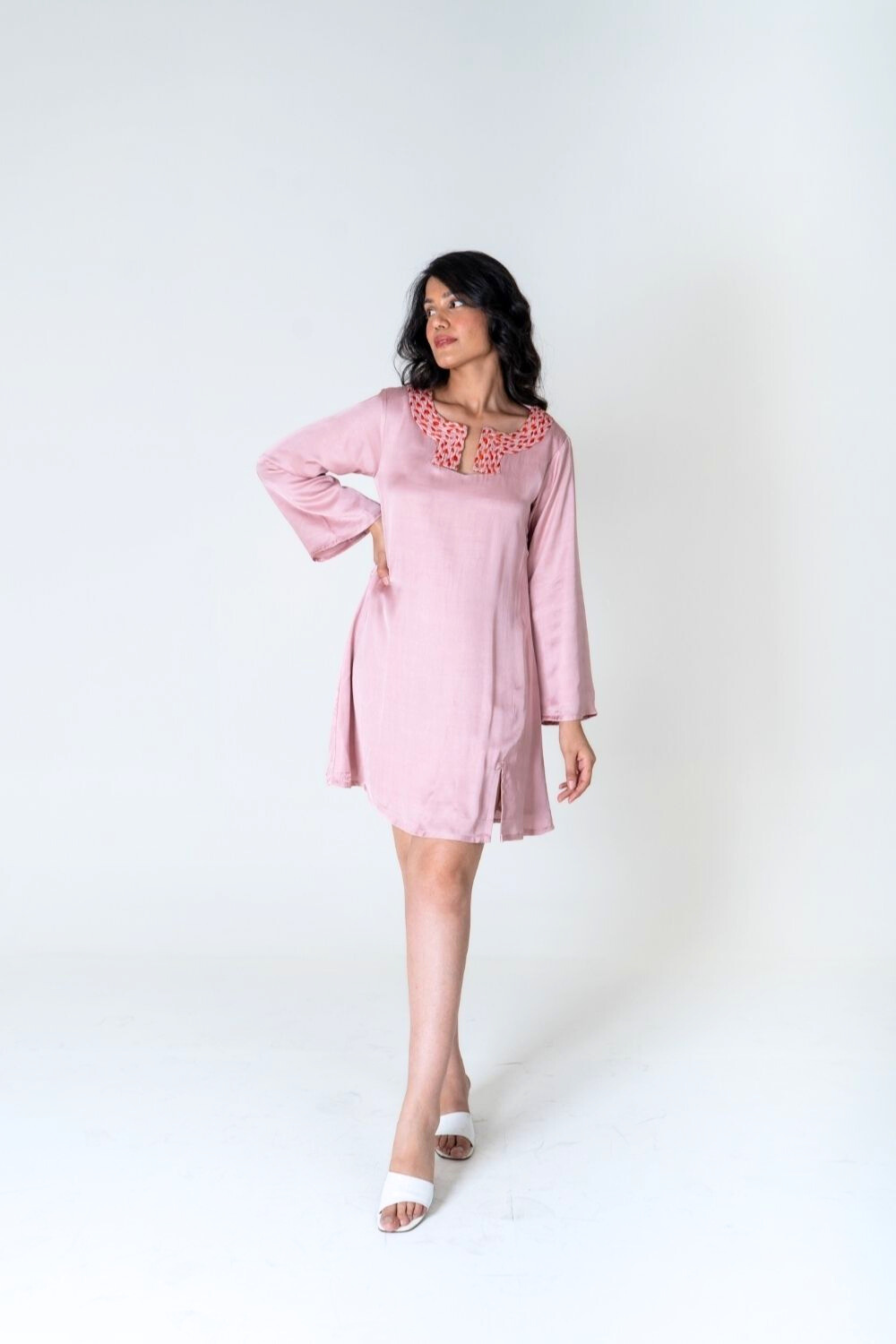 Pink-Orange Braided Collar Short Dress