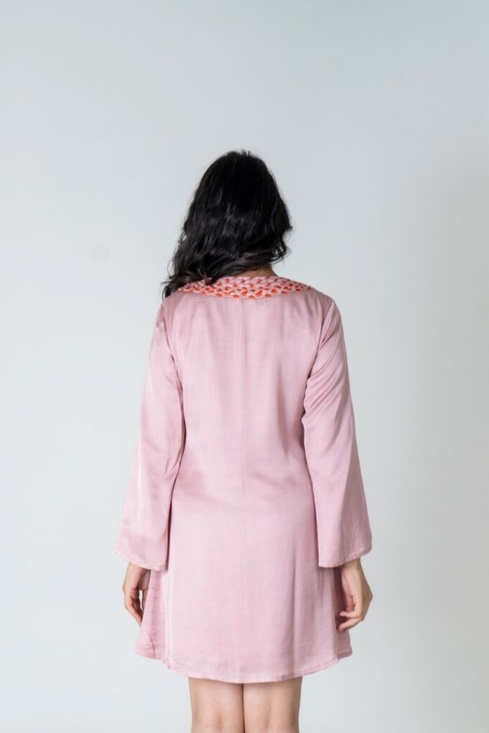 Pink-Orange Braided Collar Short Dress