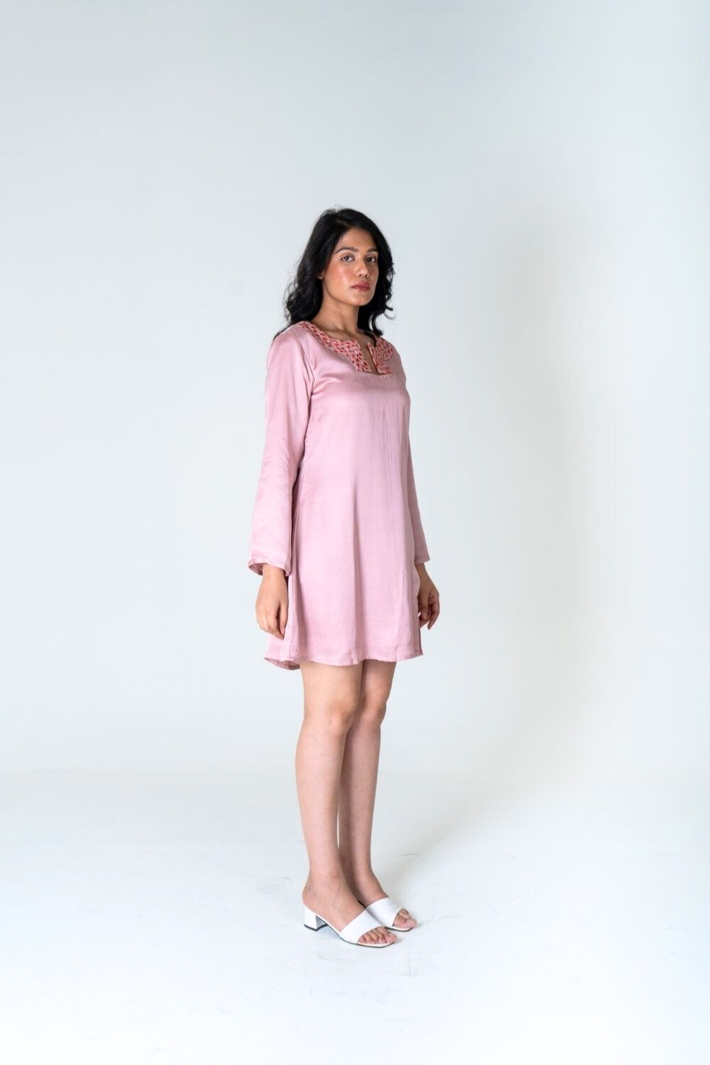 Pink-Orange Braided Collar Short Dress