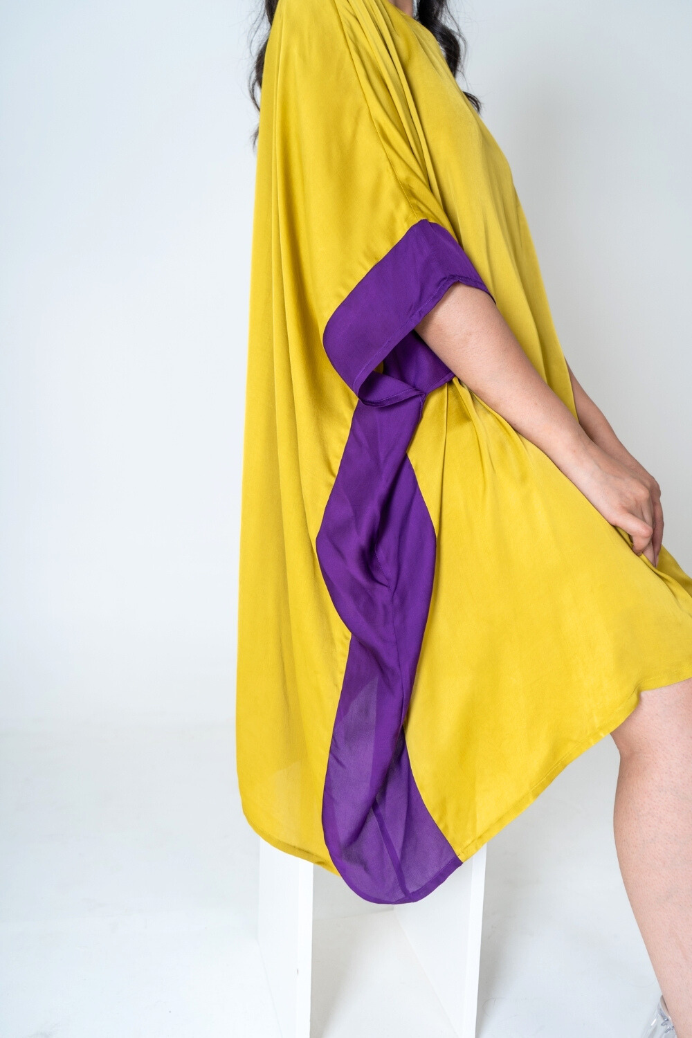 Yellow-Purple Short Kaftan Dress