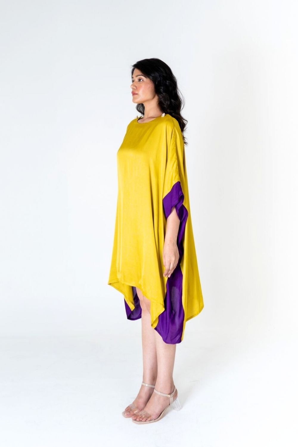 Yellow-Purple Short Kaftan Dress