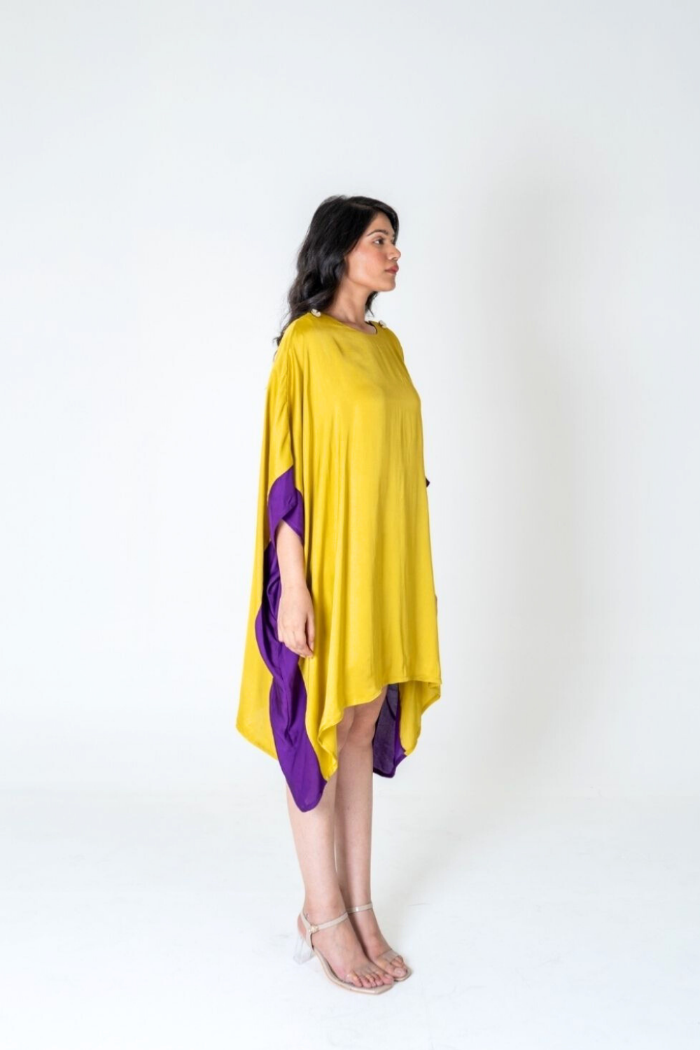 Yellow-Purple Short Kaftan Dress