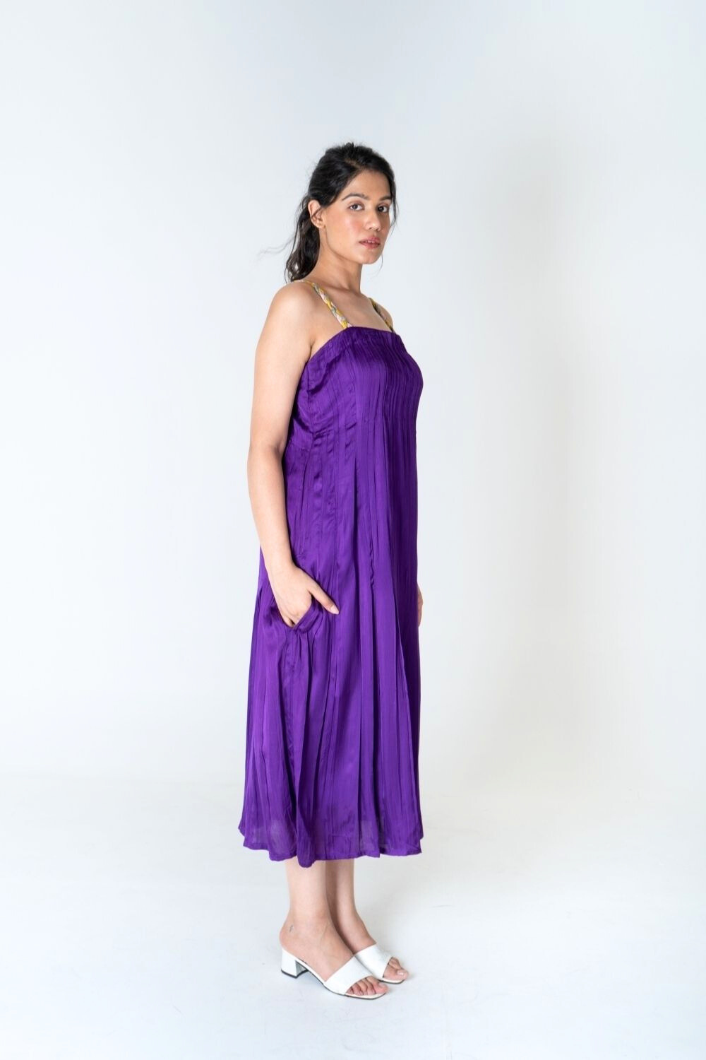 Color-Blocked Braided Sleeveless Purple Maxi Dress