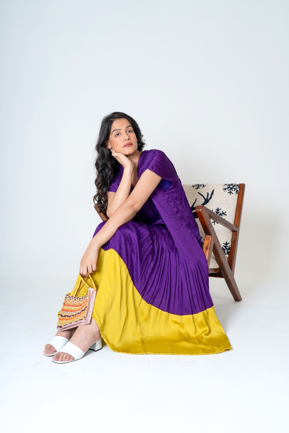 Purple-Yellow Color-Blocked Dress