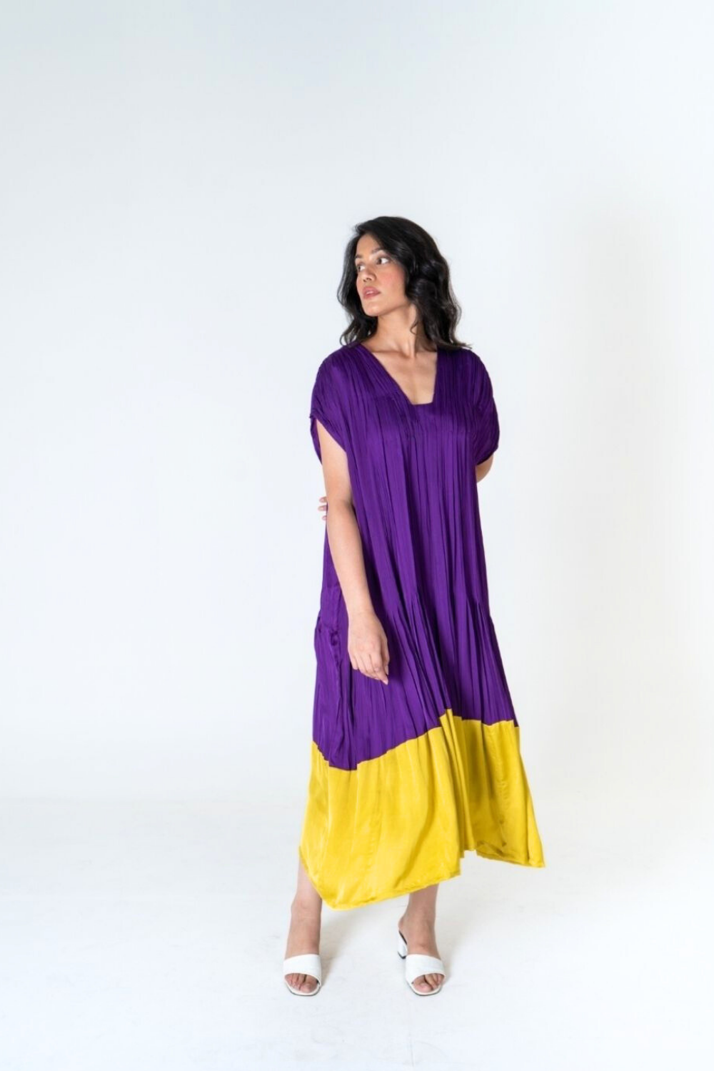 Purple-Yellow Color-Blocked Dress