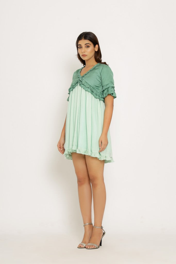 Teal-Tea Green Frill Dress
