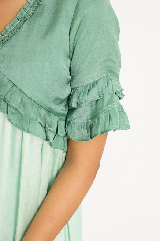 Teal-Tea Green Frill Dress