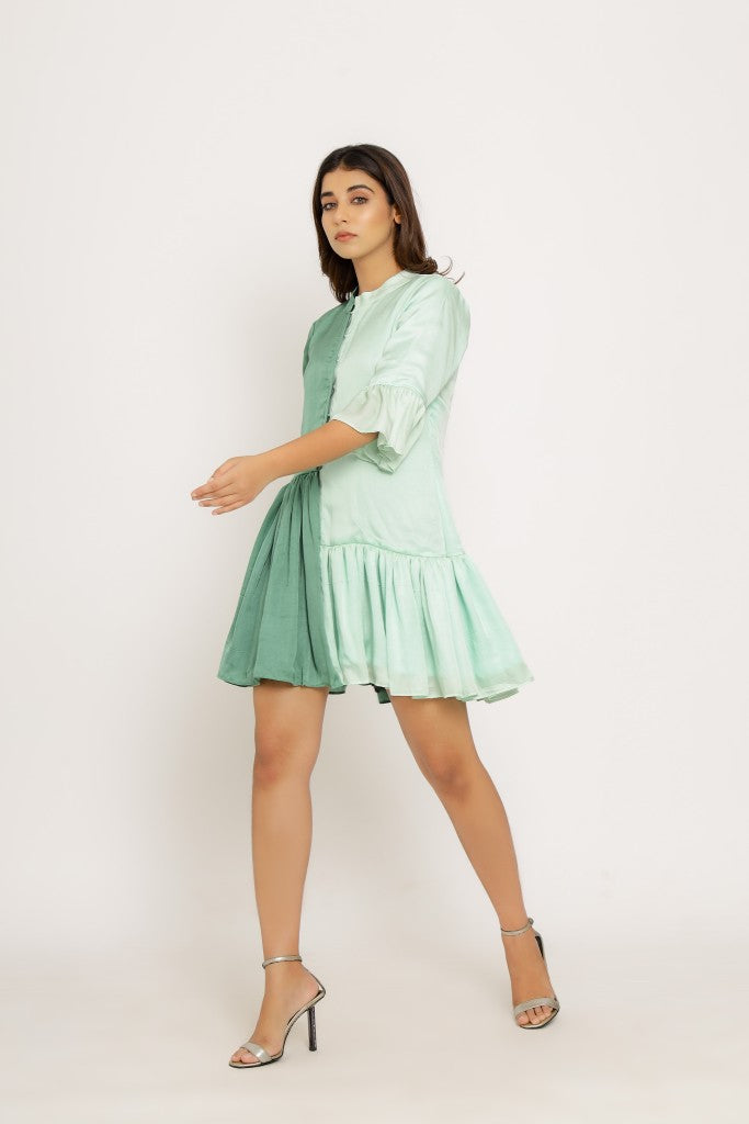 Teal-Tea Green Half & Half Dress