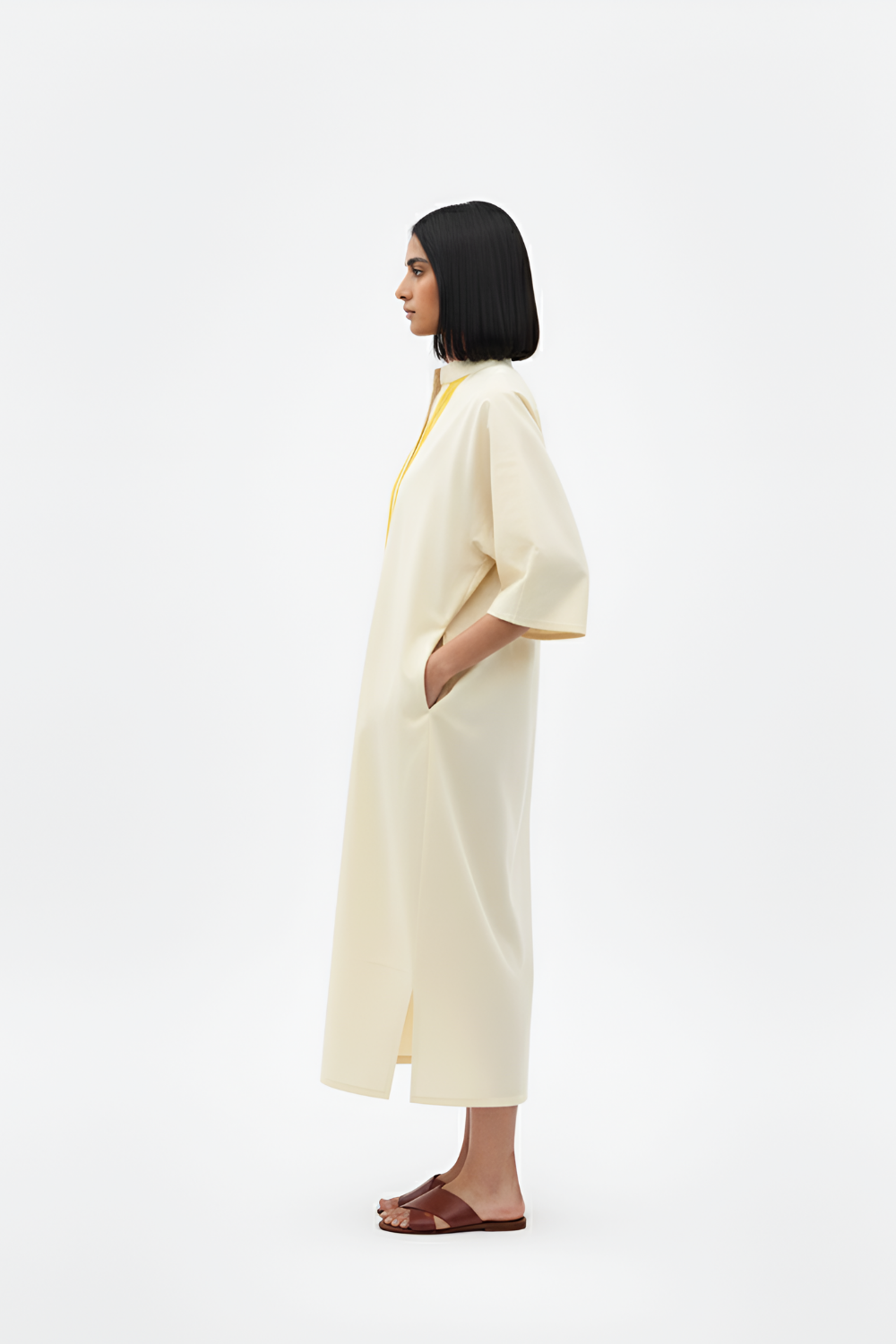 Ivory-Mango Yellow Pintucks Dress