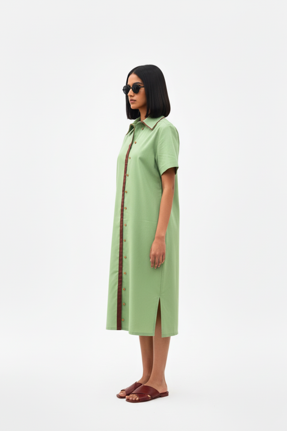 Asparagus Green-Tuscan Red Shirt Dress