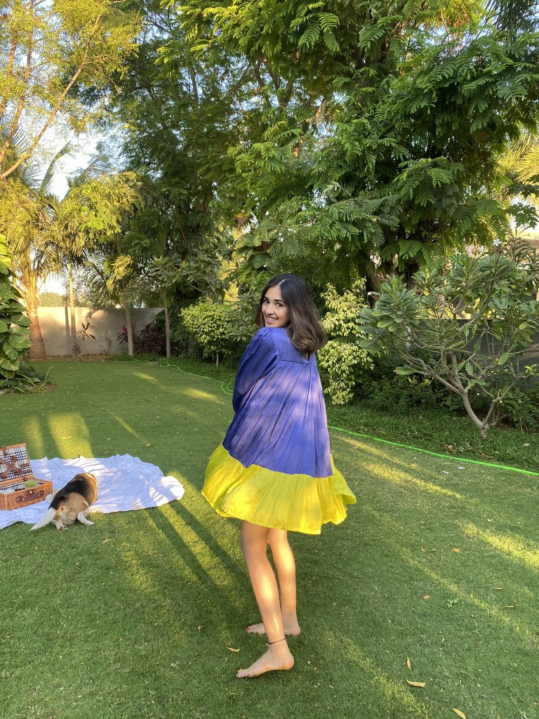 Blue Neon Gather Short Dress