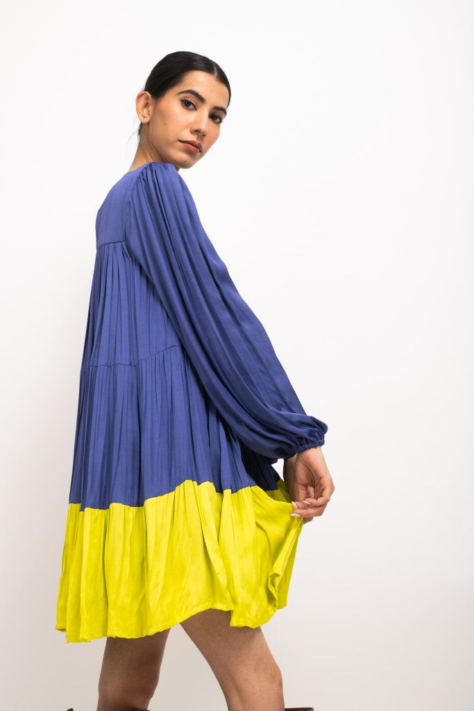 Blue Neon Gather Short Dress