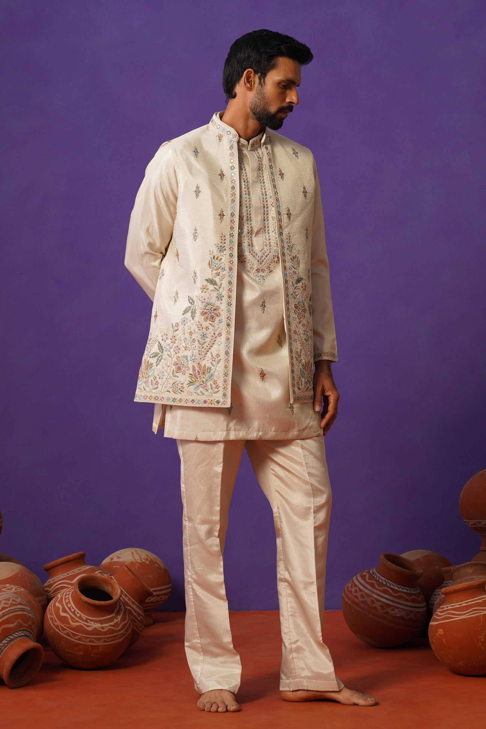KIAAN IVORY SHORT KURTA JACKET SET