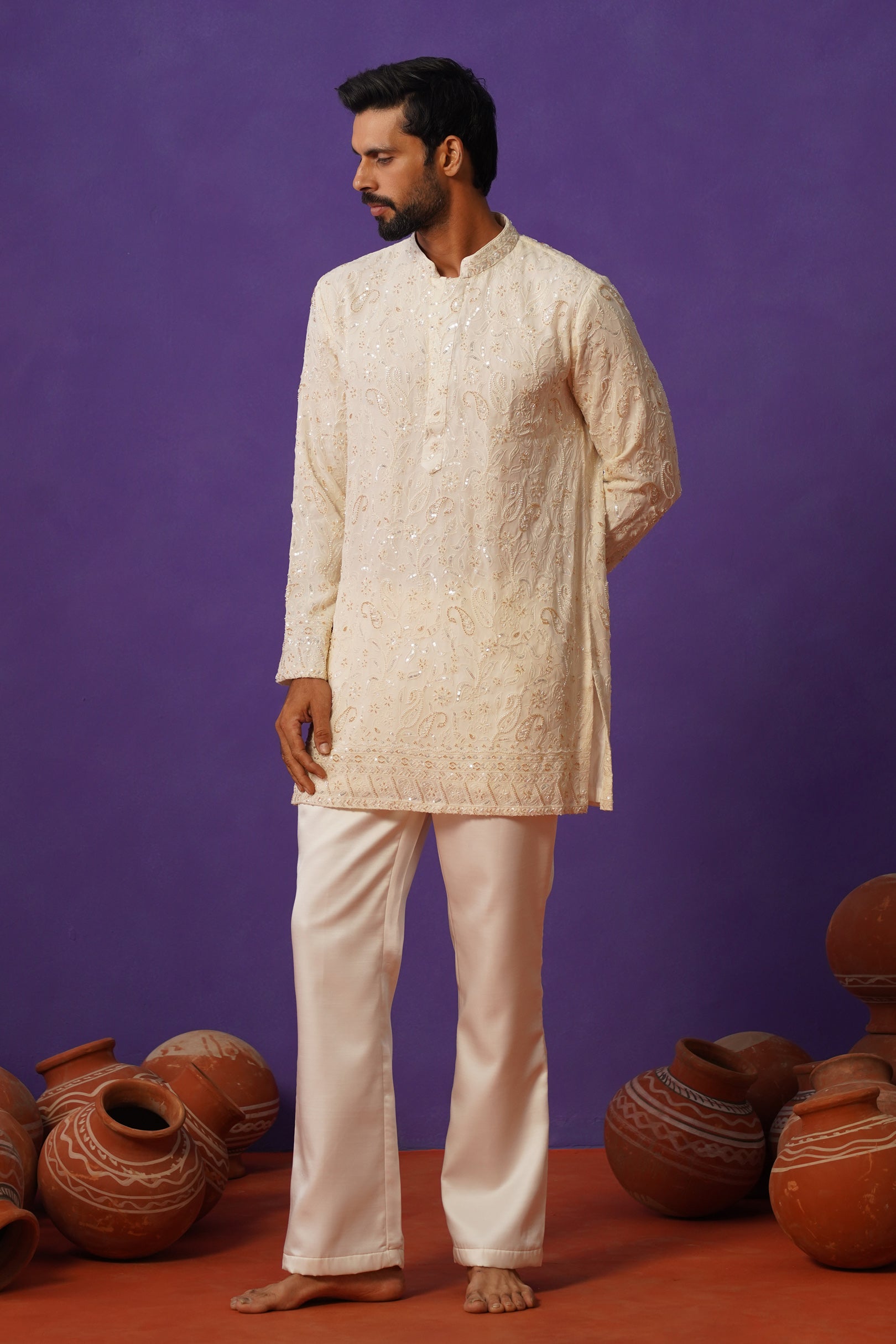 SHEHZAADA IVORY SHORT KURTA SET